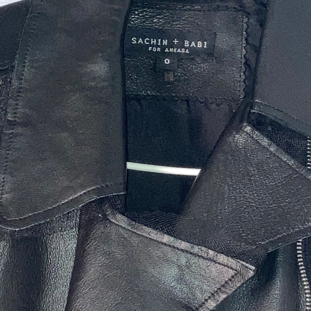 MOTO LEATHER JACKET W LACE TRIM PETITE! - Picture 3 of 5